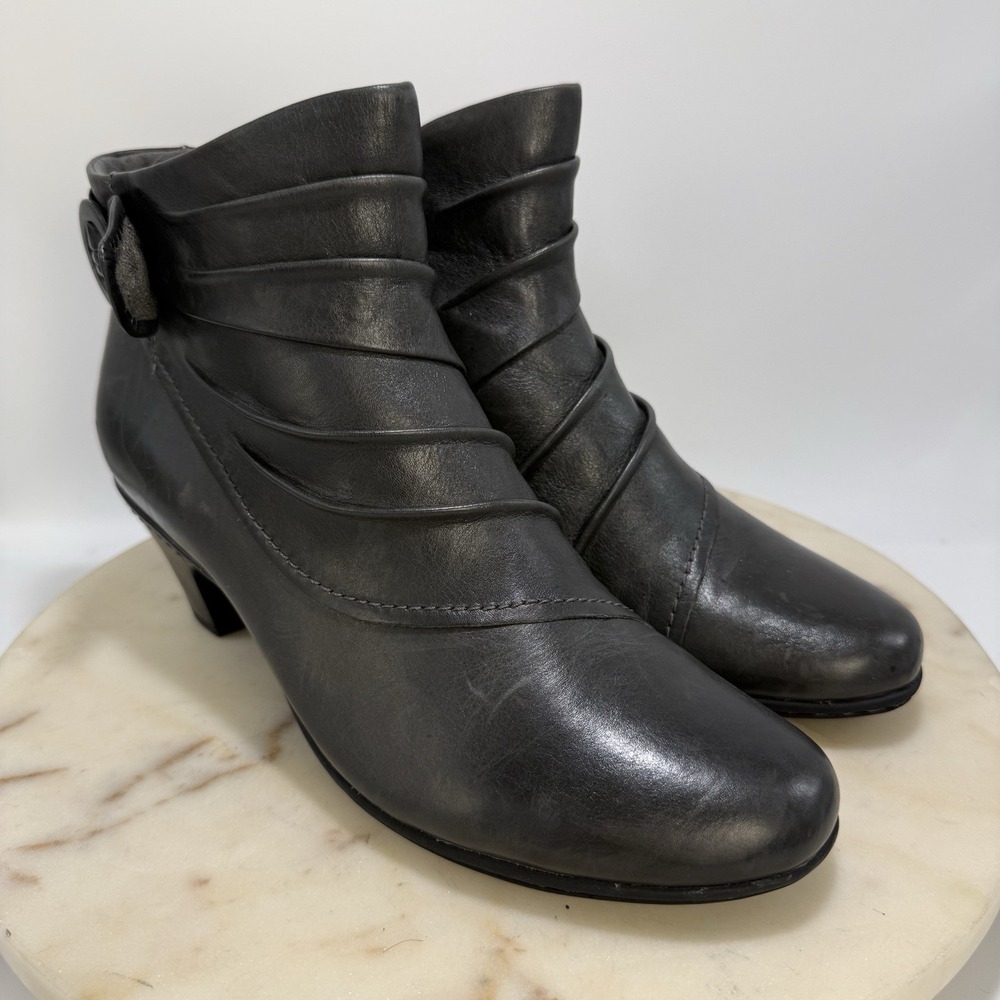 Cobb Hill Boots Sabrina Ankle Booties Gray Leather Ruched Strapping Side Zip 11M
